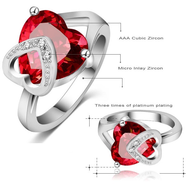 Пръстен Red Heart - Сребърен / 59mm